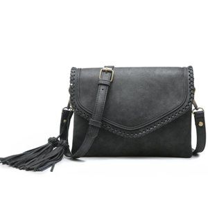 Flapover Crossbody w/ Whipstitch and Tassel